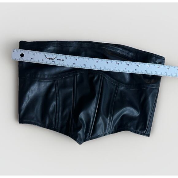 ANWND Faux Leather Bustier Crop Top Black Zip Back Strapless Corset Style Size M - Picture 3 of 7